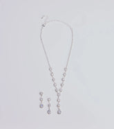 Luxe Rhinestone Lariat Necklace And Earrings Set